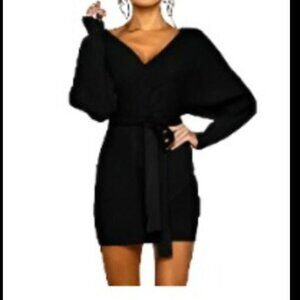 Gianni Bini Alston Black Silver Long Sleeve Dress Sweater Mini Dress